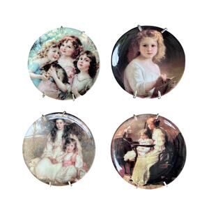 Victorian Masterwork Paintings on VTG SET of 4 Porcelain Collector Plates 4 Inch
